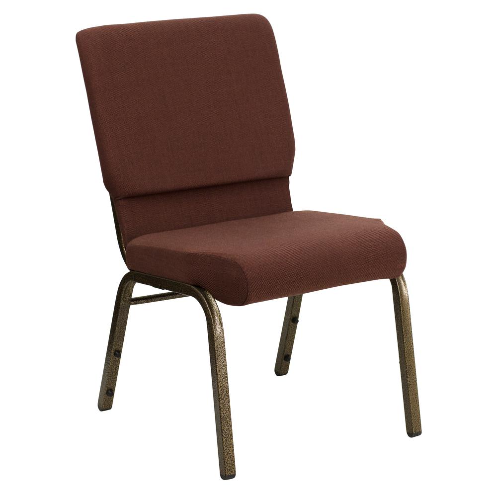 18.5''W Stacking Church Chair in Brown Fabric Gold Vein Frame. Picture 1