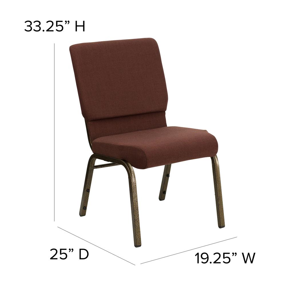 18.5''W Stacking Church Chair in Brown Fabric Gold Vein Frame. Picture 2