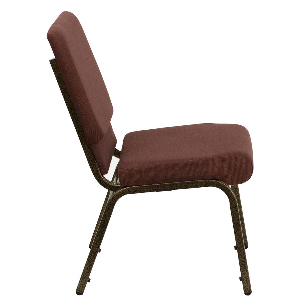 18.5''W Stacking Church Chair in Brown Fabric - Gold Vein Frame. Picture 2