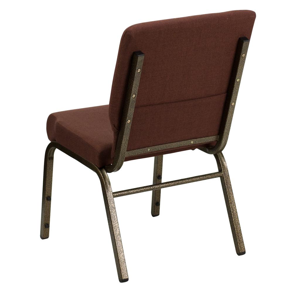 18.5''W Stacking Church Chair in Brown Fabric - Gold Vein Frame. Picture 3