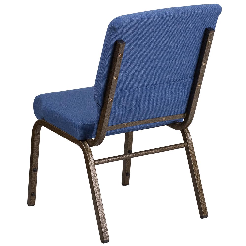 18.5''W Stacking Church Chair in Blue Fabric - Gold Vein Frame. Picture 5
