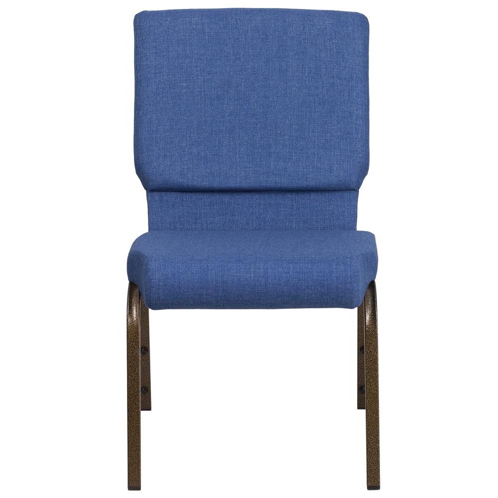 18.5''W Stacking Church Chair in Blue Fabric - Gold Vein Frame. Picture 4