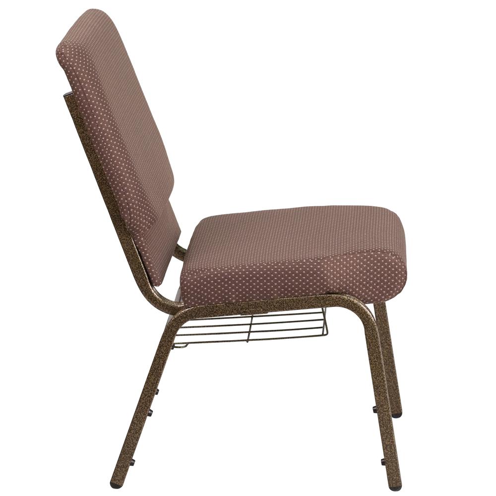 18.5''W Church Chair in Brown Dot Fabric with Book Rack - Gold Vein Frame. Picture 3