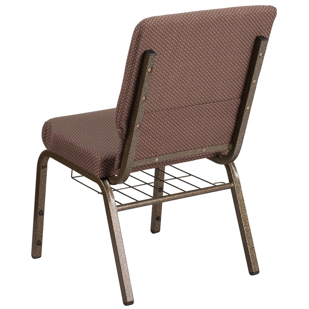 HERCULES Series 18.5''W Church Chair in Brown Dot Fabric with Book Rack - Gold Vein Frame. Picture 3