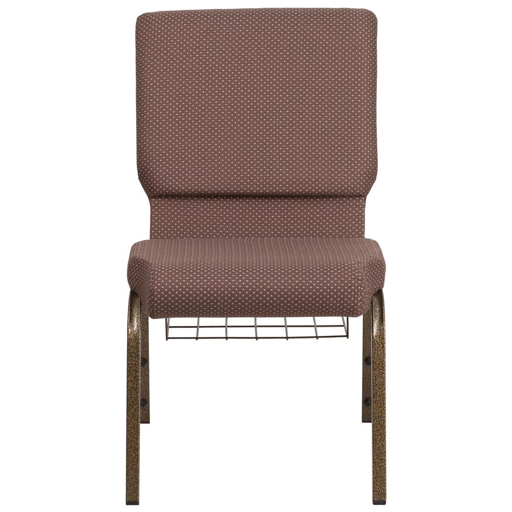 18.5''W Church Chair in Brown Dot Fabric with Book Rack - Gold Vein Frame. Picture 4