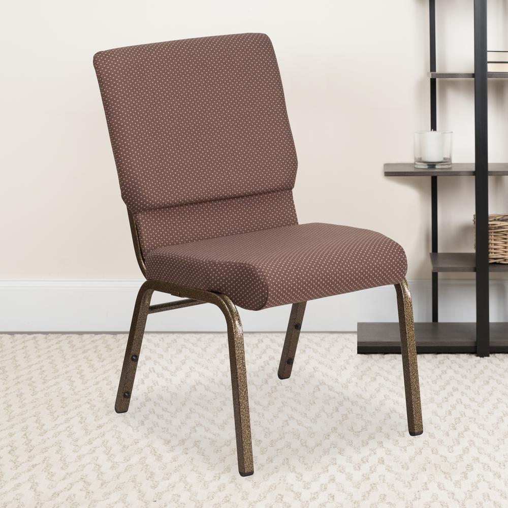 18.5''W Stacking Church Chair in Brown Dot Fabric - Gold Vein Frame. Picture 7