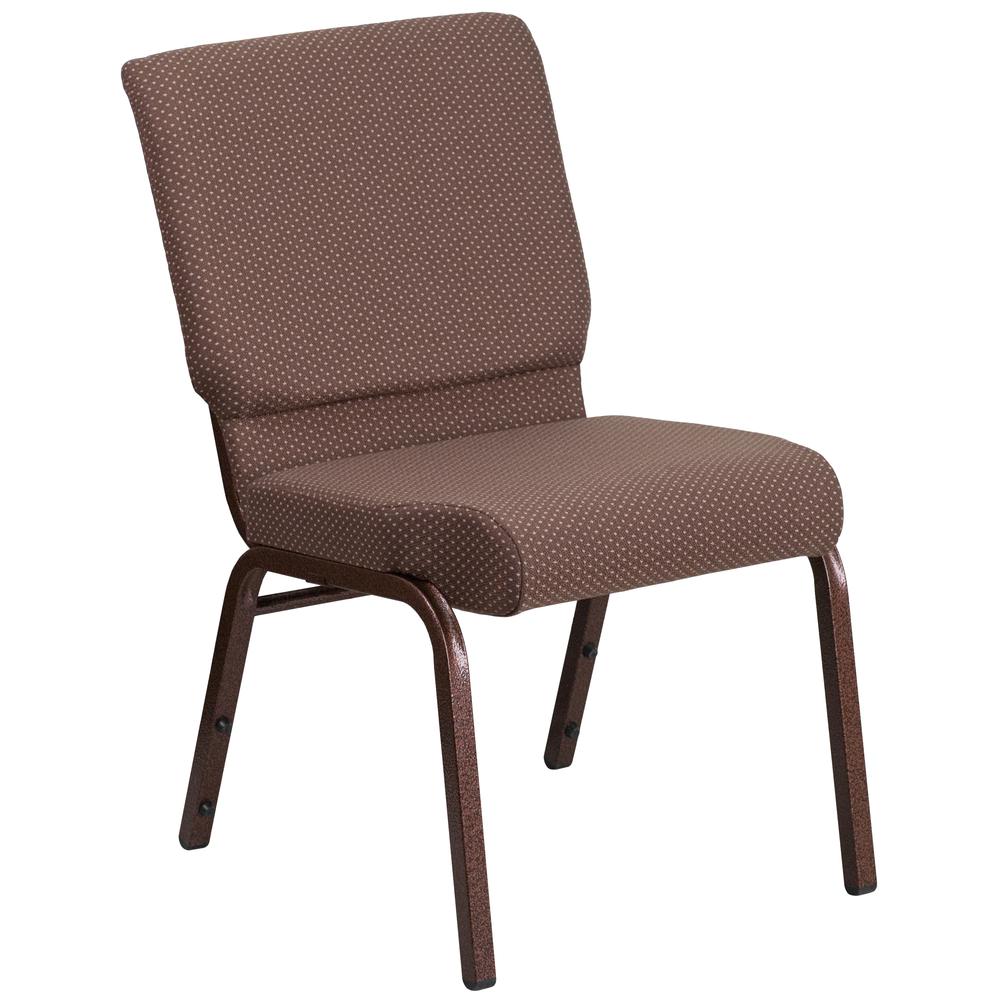 18.5''W Stacking Church Chair in Brown Dot Fabric - Gold Vein Frame. Picture 1