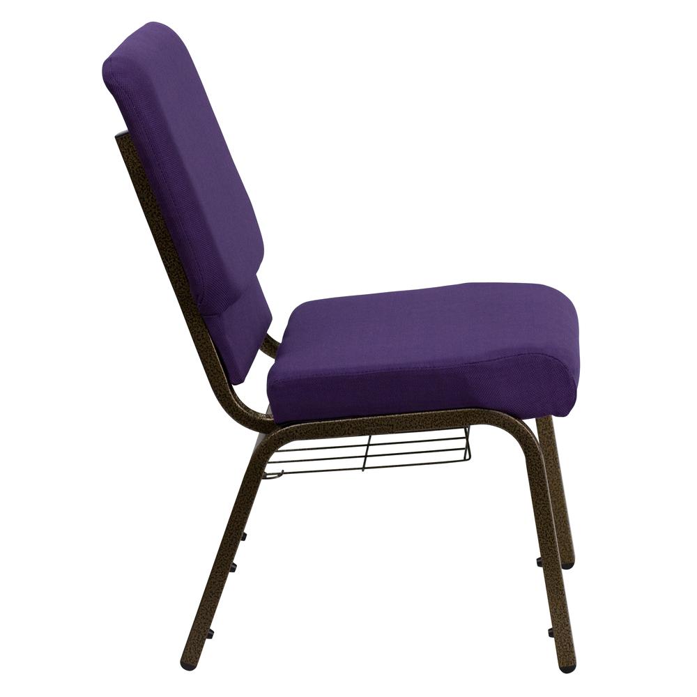 18.5''W Church Chair in Royal Purple Fabric with Cup Book Rack - Gold Vein Frame. Picture 2