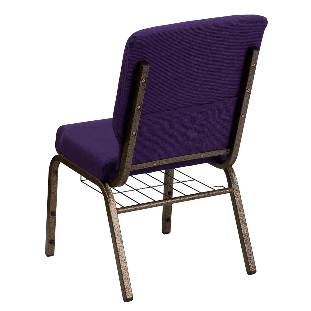 18.5''W Church Chair in Royal Purple Fabric with Cup Book Rack - Gold Vein Frame. Picture 3