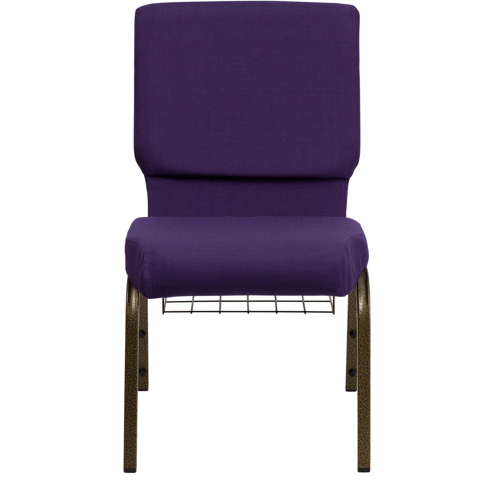 18.5''W Church Chair in Royal Purple Fabric with Cup Book Rack - Gold Vein Frame. Picture 4