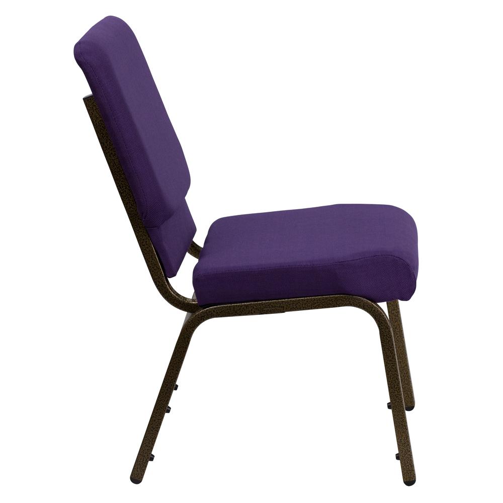18.5''W Stacking Church Chair in Royal Purple Fabric - Gold Vein Frame. Picture 2