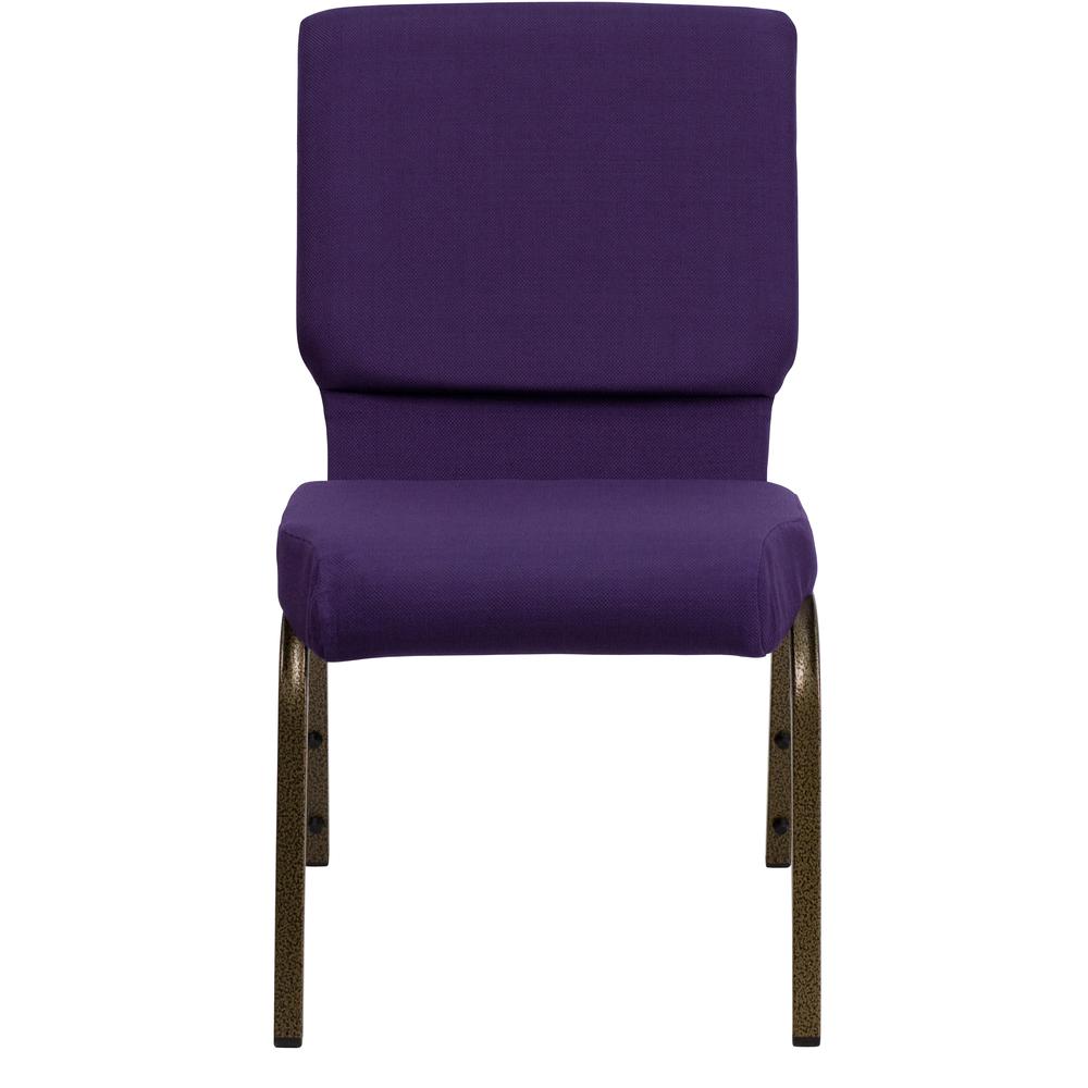 18.5''W Stacking Church Chair in Royal Purple Fabric - Gold Vein Frame. Picture 5