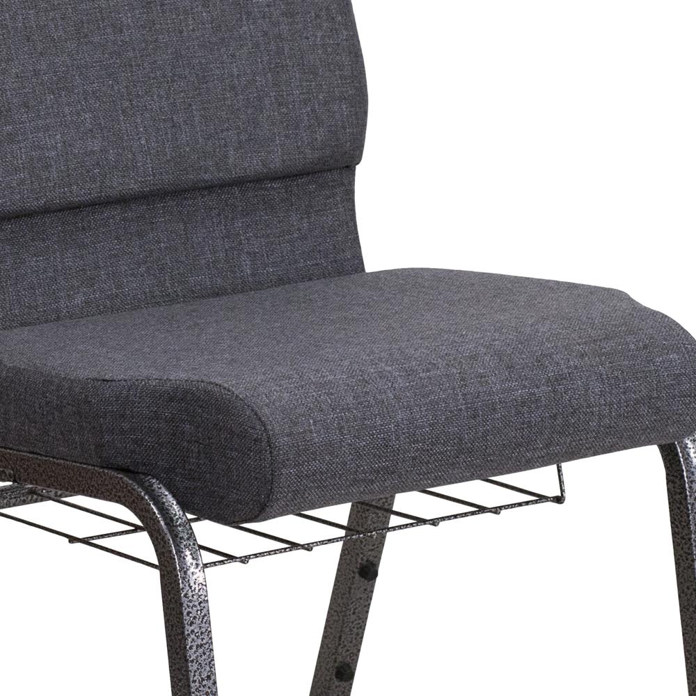 18.5''W Church Chair in Dark Gray Fabric with Book Rack - Silver Vein Frame. Picture 8