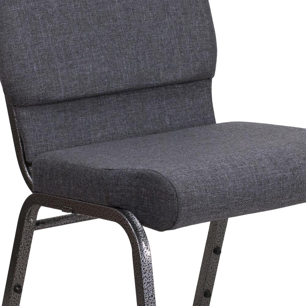 18.5''W Stacking Church Chair in Dark Gray Fabric - Silver Vein Frame. Picture 8