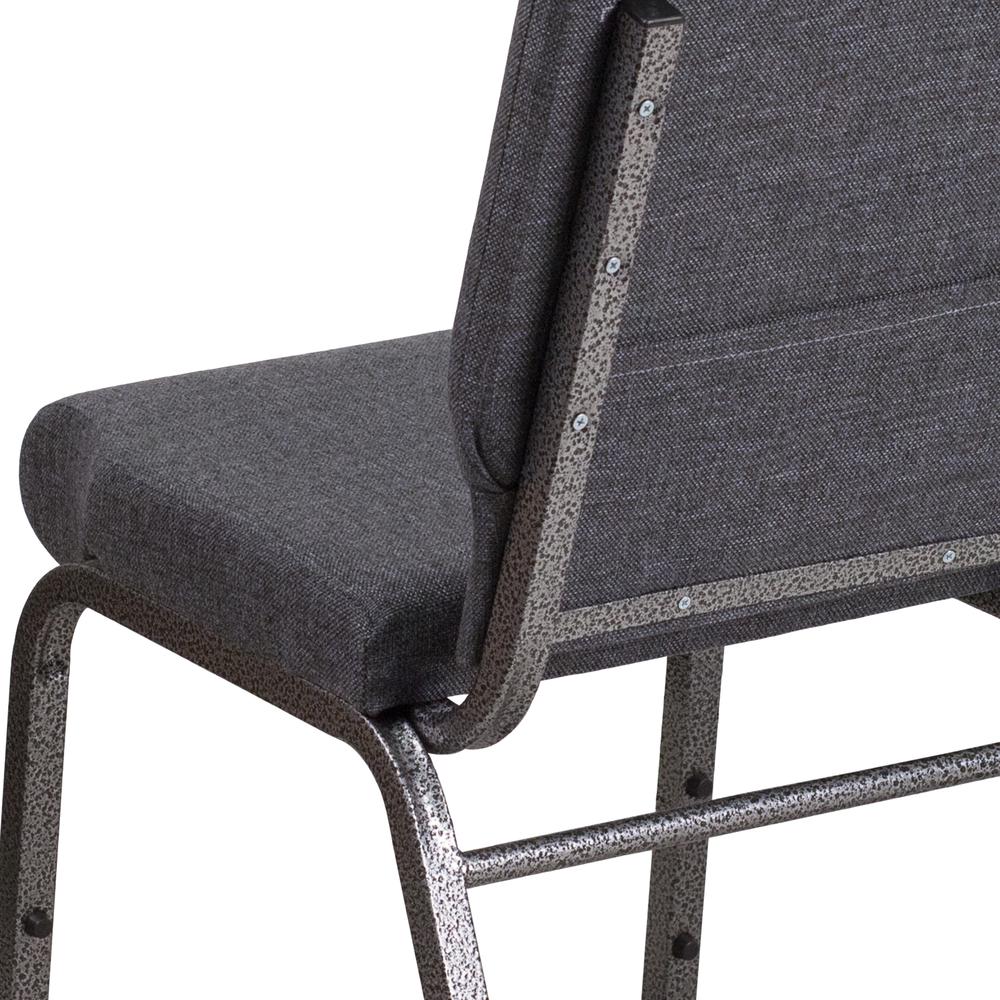 18.5''W Stacking Church Chair in Dark Gray Fabric - Silver Vein Frame. Picture 9