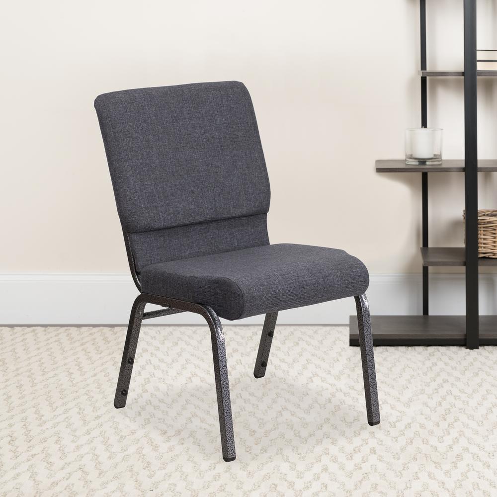 18.5''W Stacking Church Chair in Dark Gray Fabric - Silver Vein Frame. Picture 10