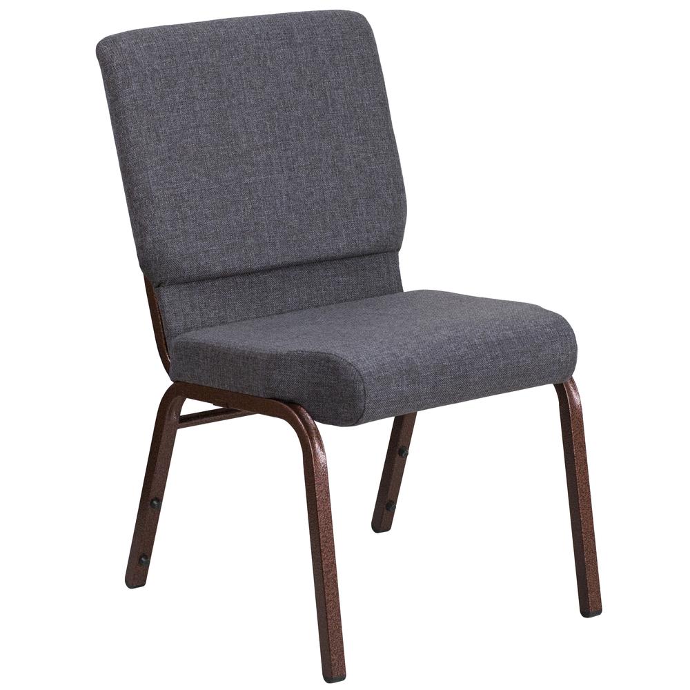 18.5''W Stacking Church Chair in Dark Gray Fabric - Silver Vein Frame. The main picture.