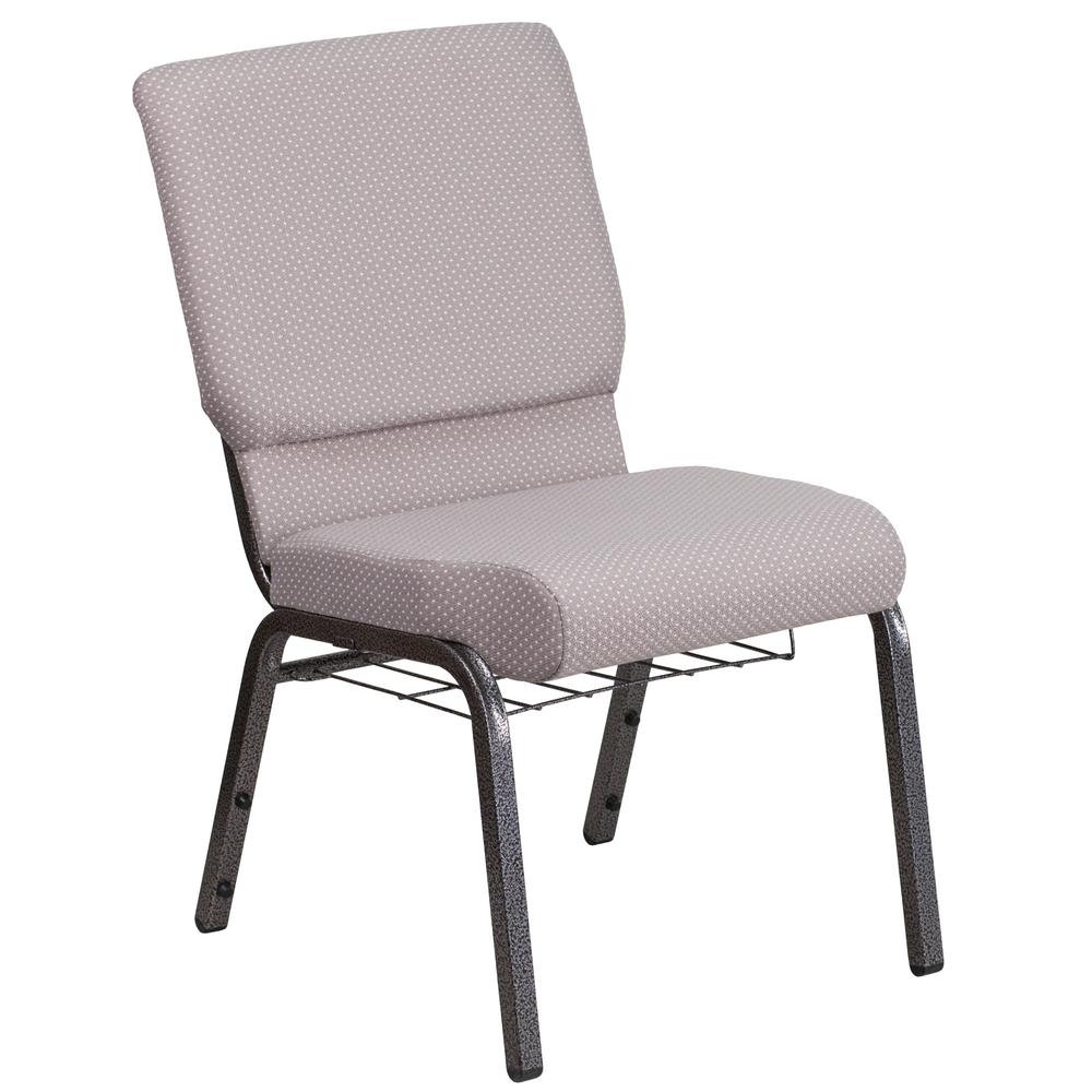 18.5''W Church Chair in Gray Dot Fabric with Book Rack - Silver Vein Frame. Picture 2
