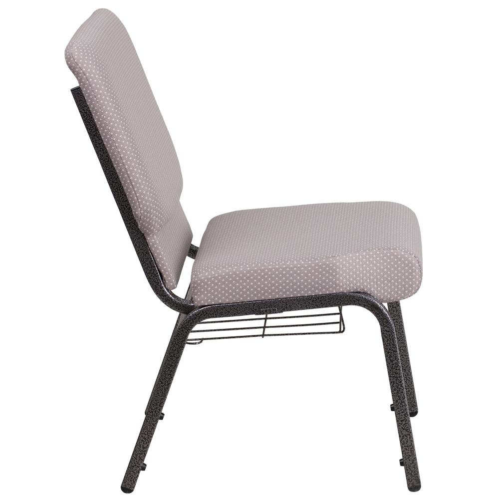 18.5''W Church Chair in Gray Dot Fabric with Book Rack - Silver Vein Frame. Picture 3