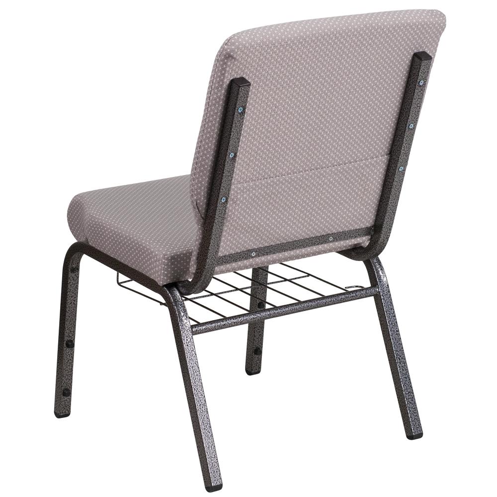 18.5''W Church Chair in Gray Dot Fabric with Book Rack - Silver Vein Frame. Picture 3