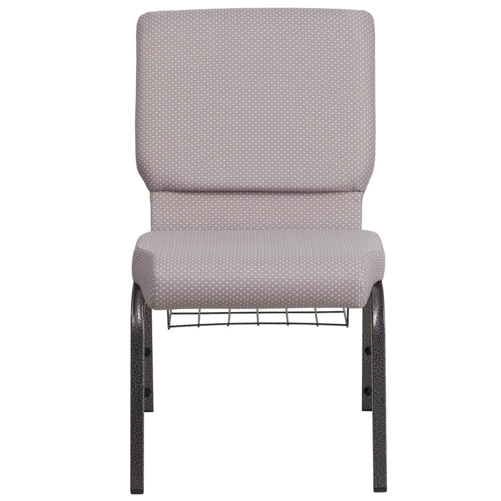 18.5''W Church Chair in Gray Dot Fabric with Book Rack - Silver Vein Frame. Picture 5