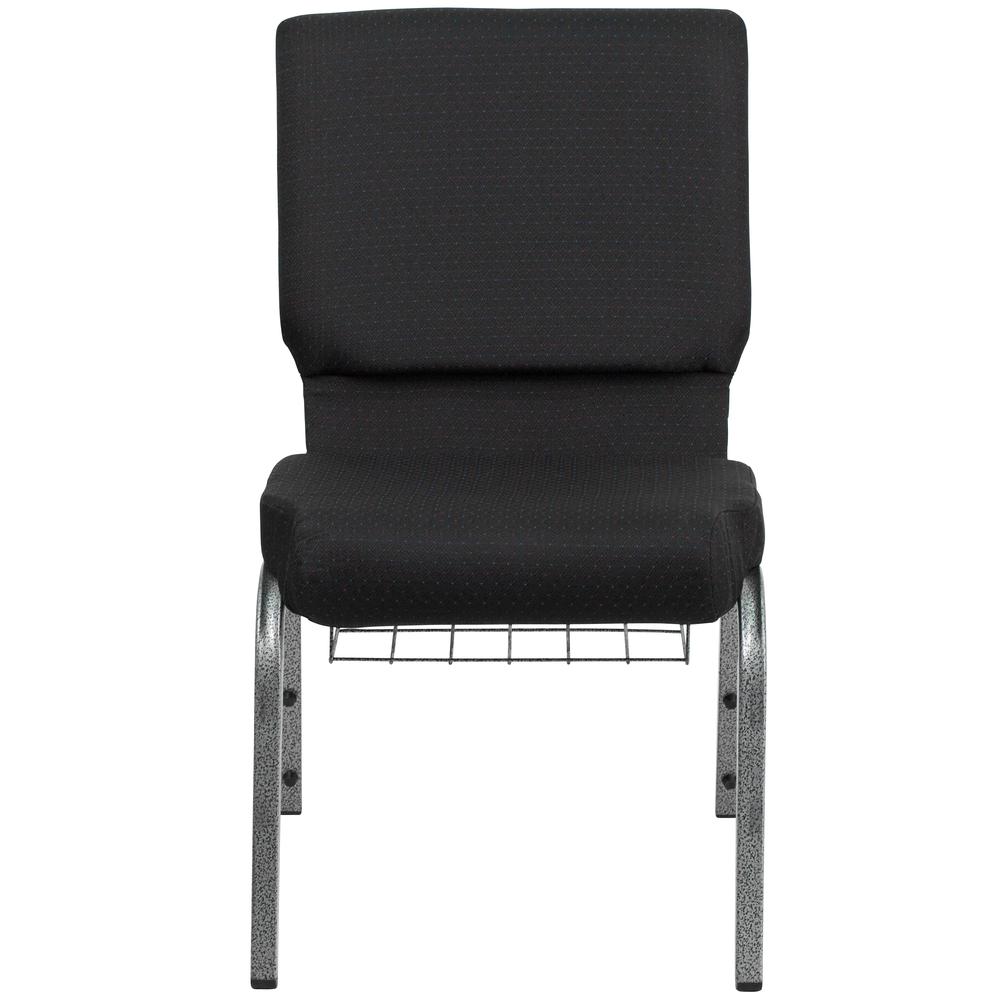 18.5''W Church Chair in Black Fabric with Cup Book Rack - Silver Vein Frame. Picture 4