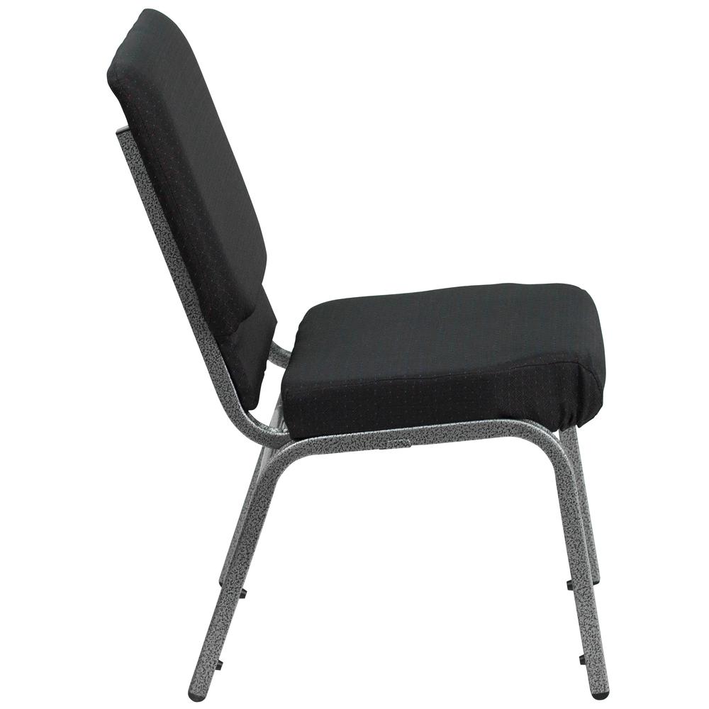 HERCULES Series 18.5''W Stacking Church Chair in Black Patterned Fabric - Silver Vein Frame. Picture 2