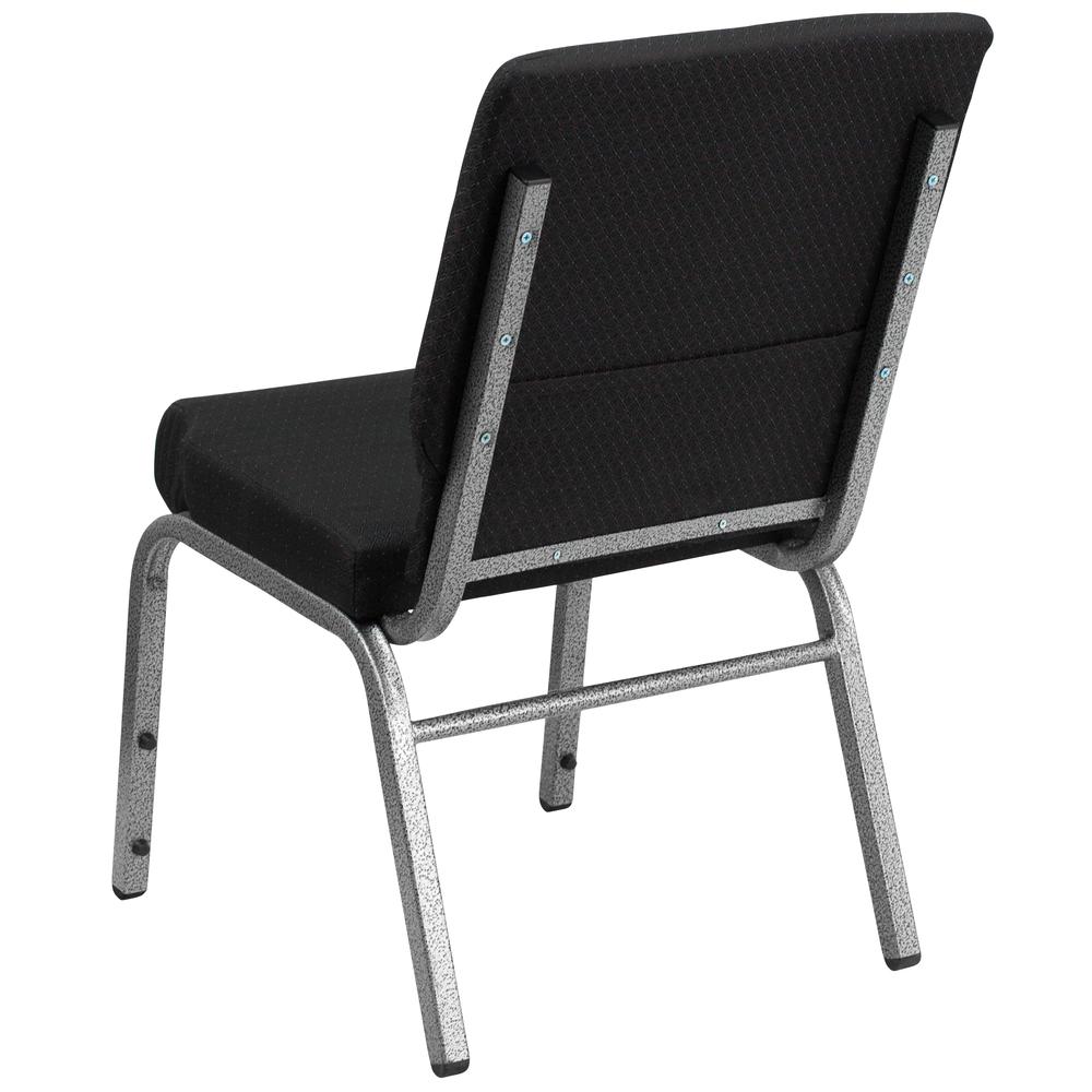 HERCULES Series 18.5''W Stacking Church Chair in Black Patterned Fabric - Silver Vein Frame. Picture 3