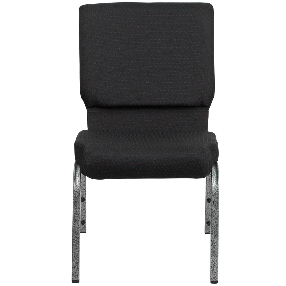 18.5''W Stacking Church Chair in Black Patterned Fabric - Silver Vein Frame. Picture 4