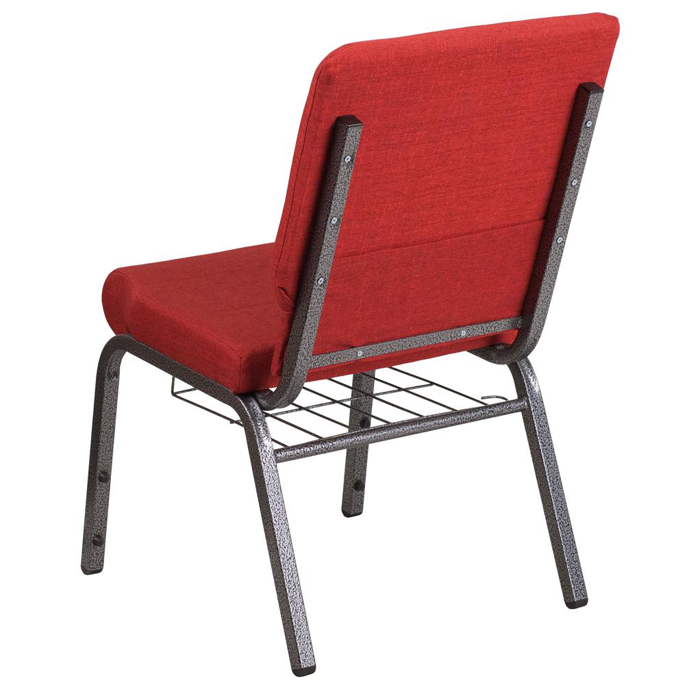 18.5''W Church Chair in Red Fabric with Cup Book Rack - Silver Vein Frame. Picture 4