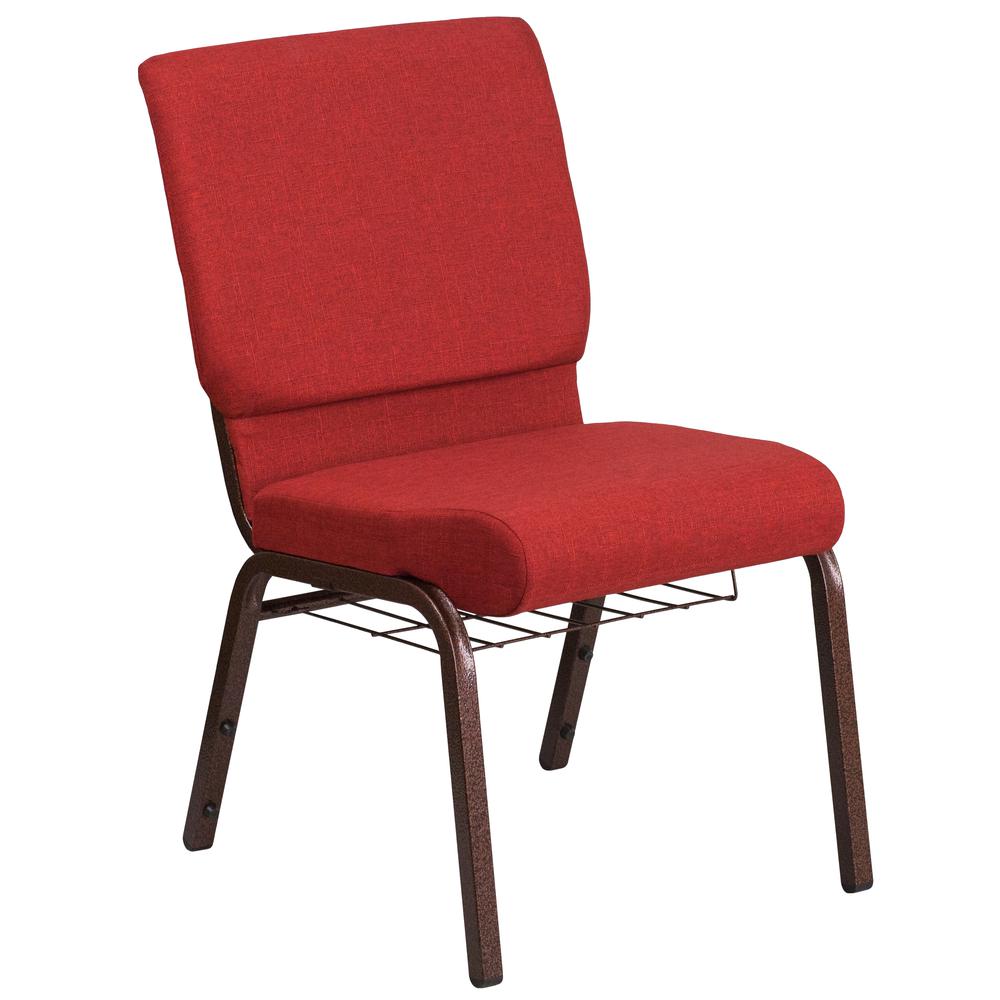 18.5''W Church Chair in Red Fabric with Cup Book Rack - Silver Vein Frame. Picture 1