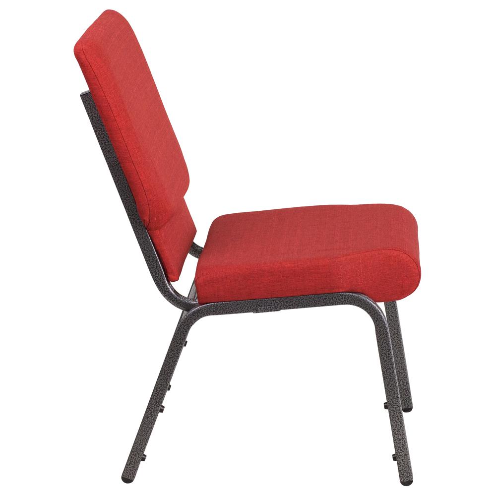 18.5''W Stacking Church Chair in Red Fabric - Silver Vein Frame. Picture 2
