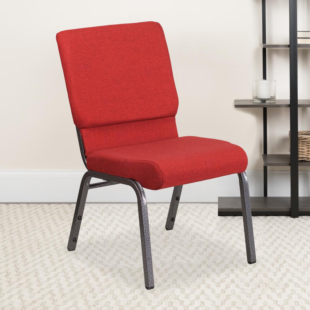 18.5''W Stacking Church Chair in Red Fabric - Silver Vein Frame. Picture 7