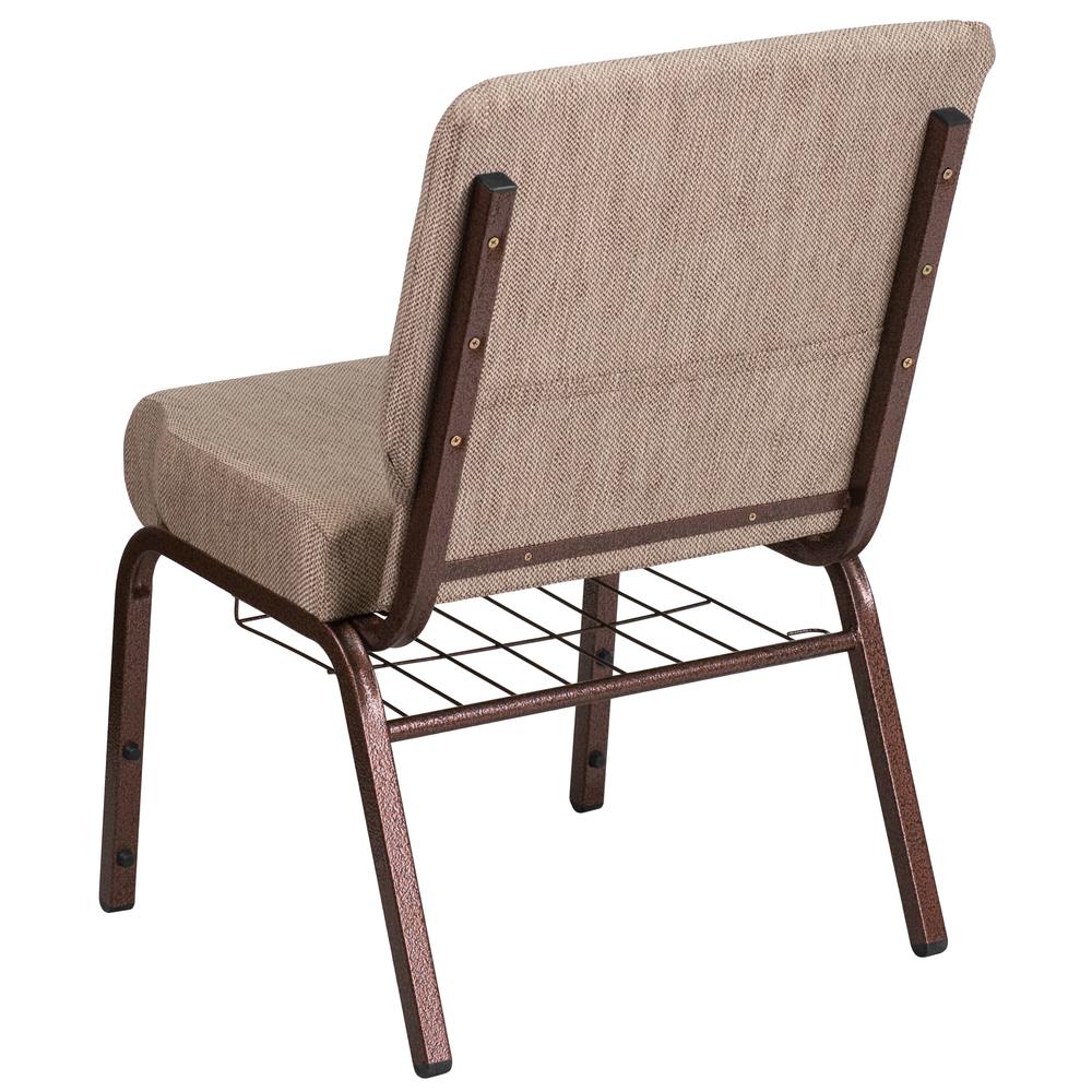 21''W Church Chair in Beige Fabric with Book Rack - Copper Vein Frame. Picture 4