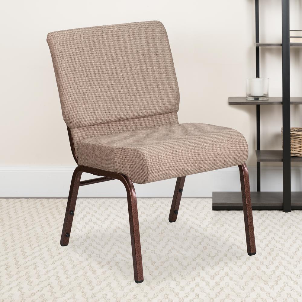 21''W Stacking Church Chair in Beige Fabric - Copper Vein Frame. Picture 9