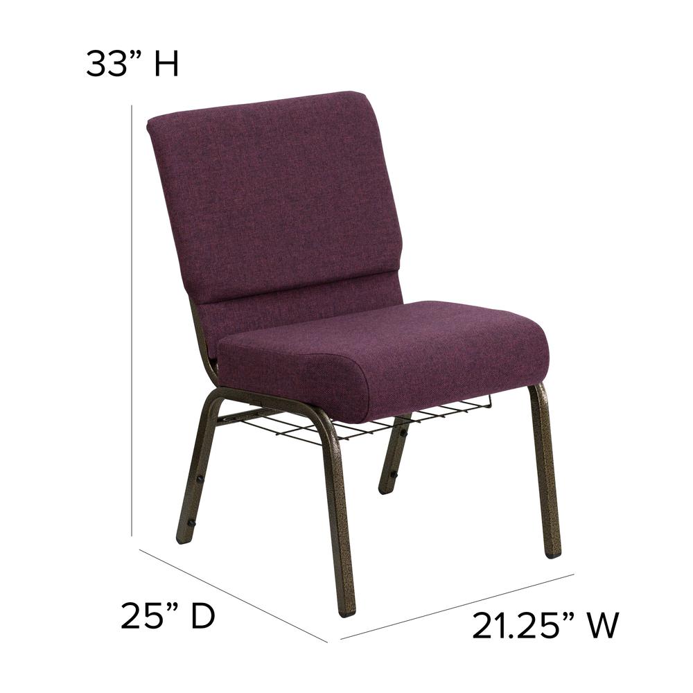 21''W Church Chair in Plum Fabric with Cup Book Rack - Gold Vein Frame. Picture 2