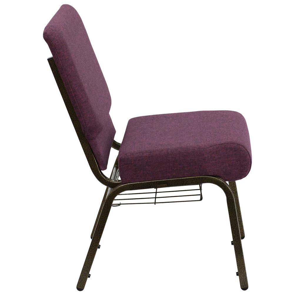 HERCULES Series 21''W Church Chair in Plum Fabric with Cup Book Rack - Gold Vein Frame. Picture 2