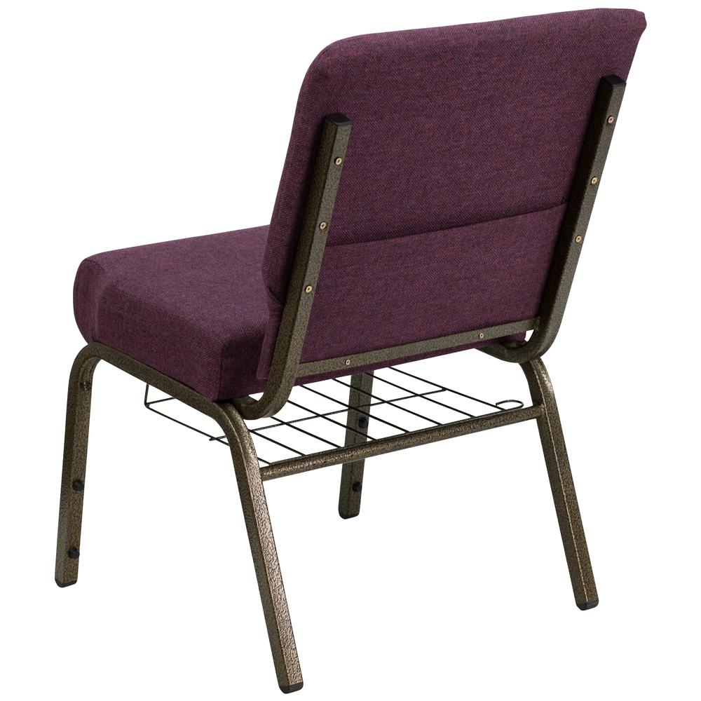 HERCULES Series 21''W Church Chair in Plum Fabric with Cup Book Rack - Gold Vein Frame. Picture 3