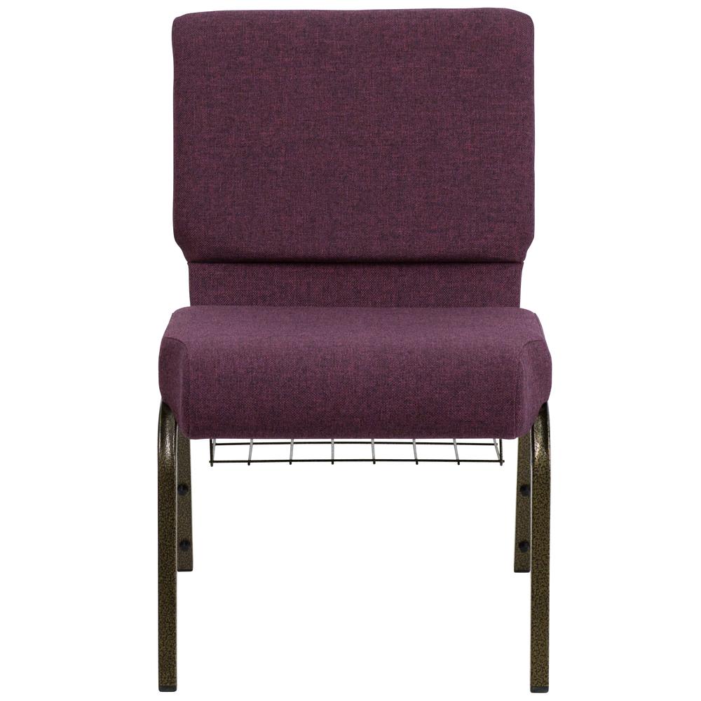 HERCULES Series 21''W Church Chair in Plum Fabric with Cup Book Rack - Gold Vein Frame. Picture 4