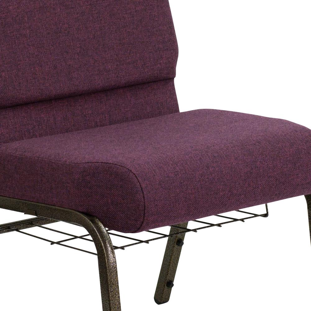 21''W Church Chair in Plum Fabric with Cup Book Rack - Gold Vein Frame. Picture 7