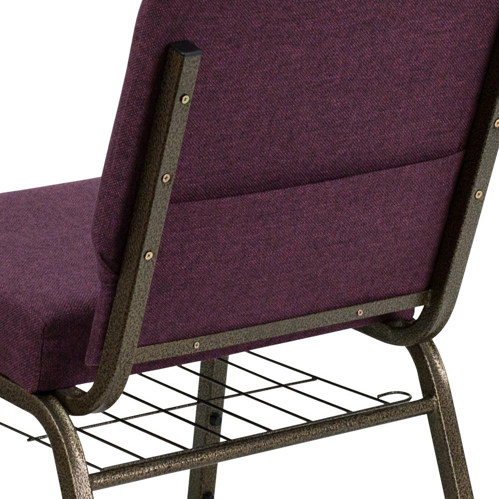 21''W Church Chair in Plum Fabric with Cup Book Rack - Gold Vein Frame. Picture 8