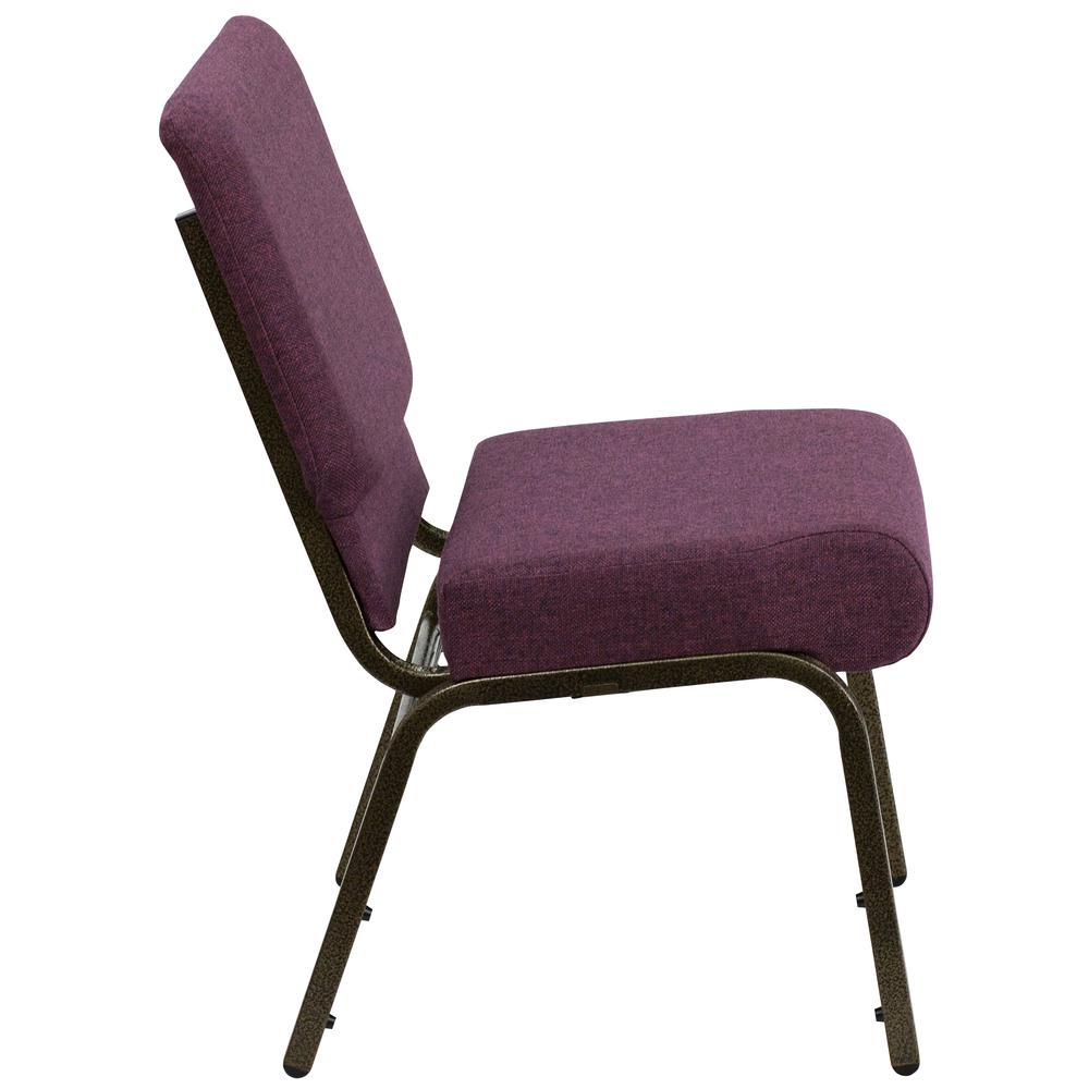 21''W Stacking Church Chair in Plum Fabric - Gold Vein Frame. Picture 2