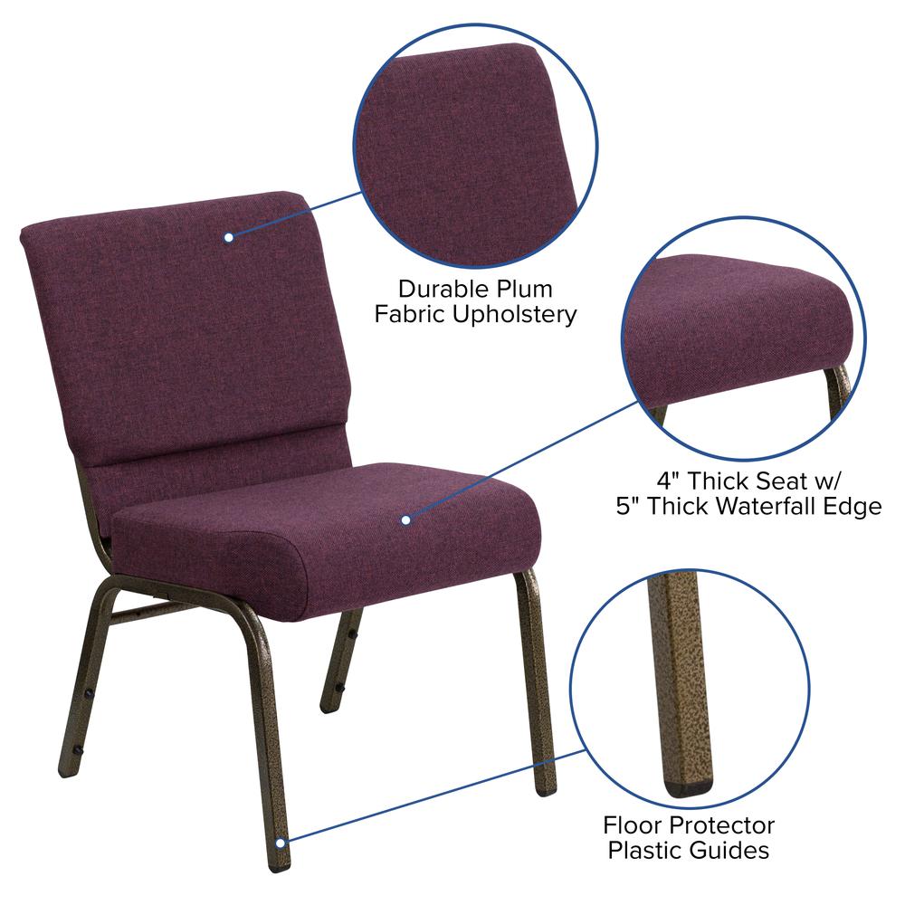 21''W Stacking Church Chair in Plum Fabric - Gold Vein Frame. Picture 6
