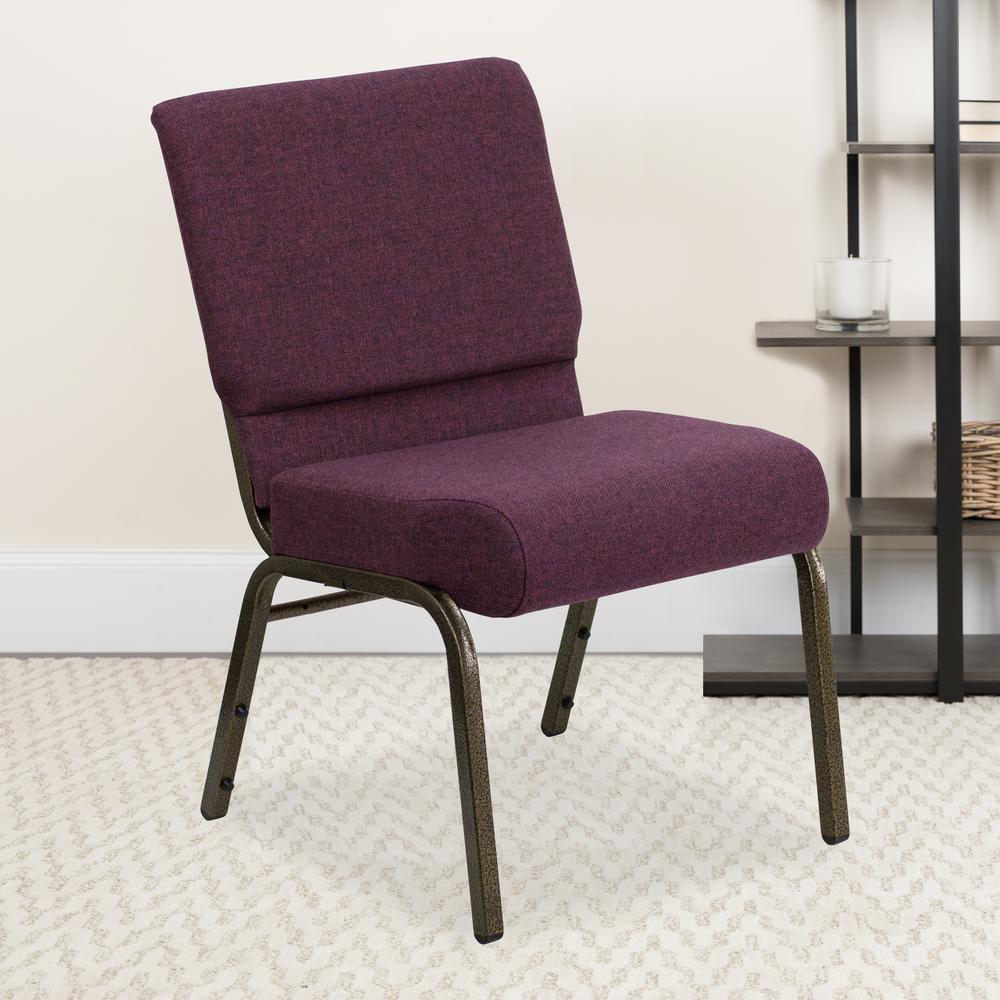 21''W Stacking Church Chair in Plum Fabric - Gold Vein Frame. Picture 9