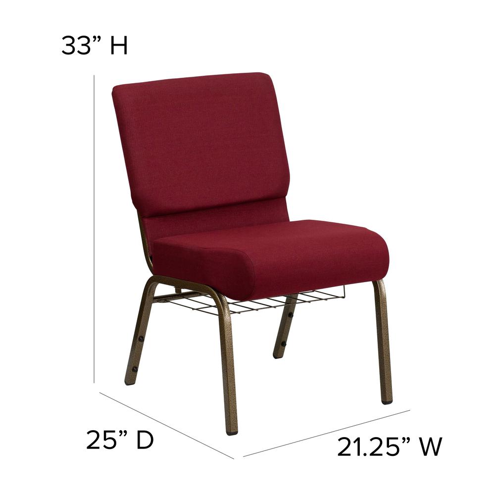 21''W Church Chair in Burgundy Fabric with Cup Book Rack - Gold Vein Frame. Picture 2