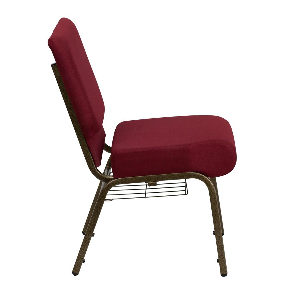 21''W Church Chair in Burgundy Fabric with Cup Book Rack - Gold Vein Frame. Picture 2