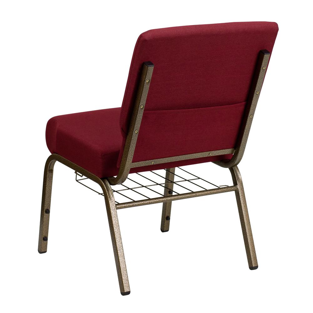 21''W Church Chair in Burgundy Fabric with Cup Book Rack - Gold Vein Frame. Picture 4