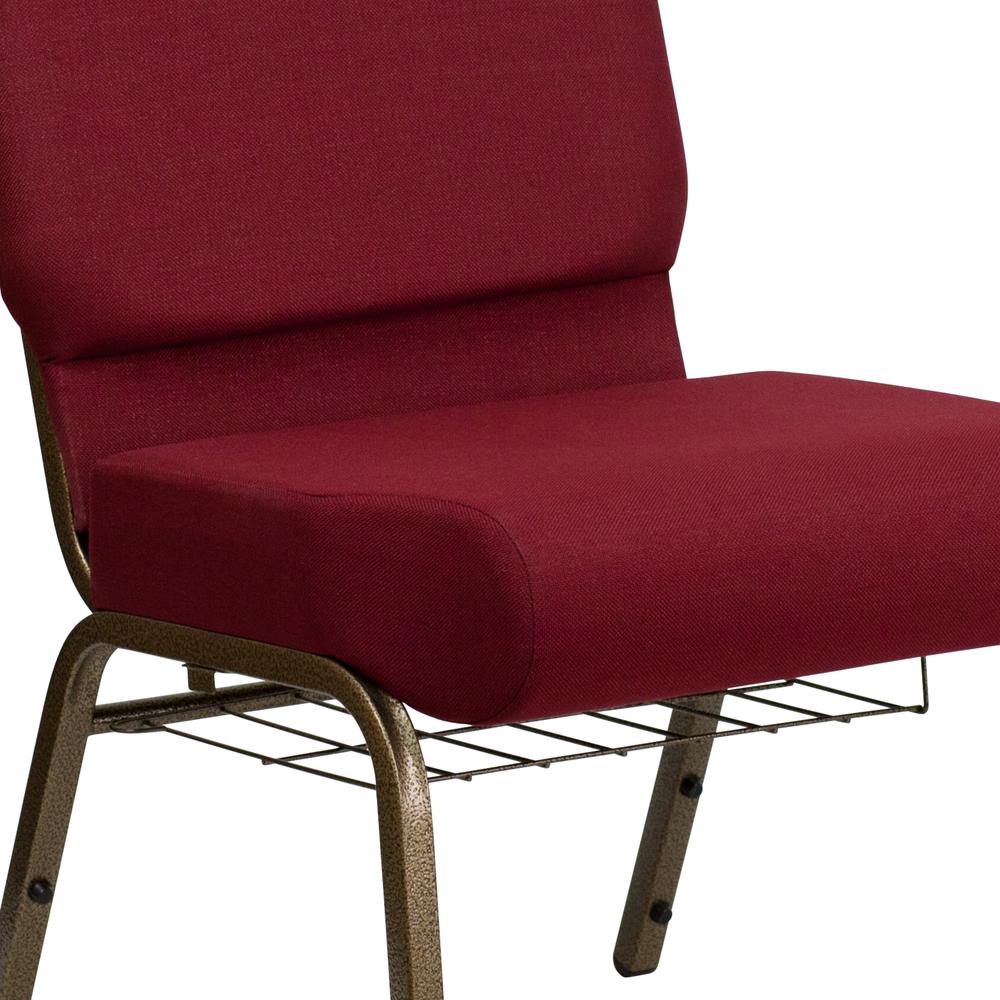 21''W Church Chair in Burgundy Fabric with Cup Book Rack - Gold Vein Frame. Picture 7