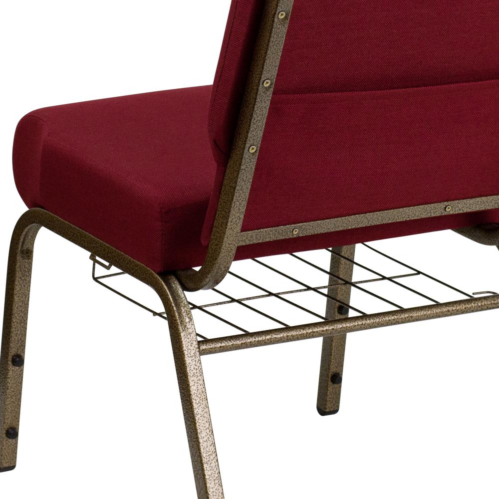 21''W Church Chair in Burgundy Fabric with Cup Book Rack - Gold Vein Frame. Picture 8