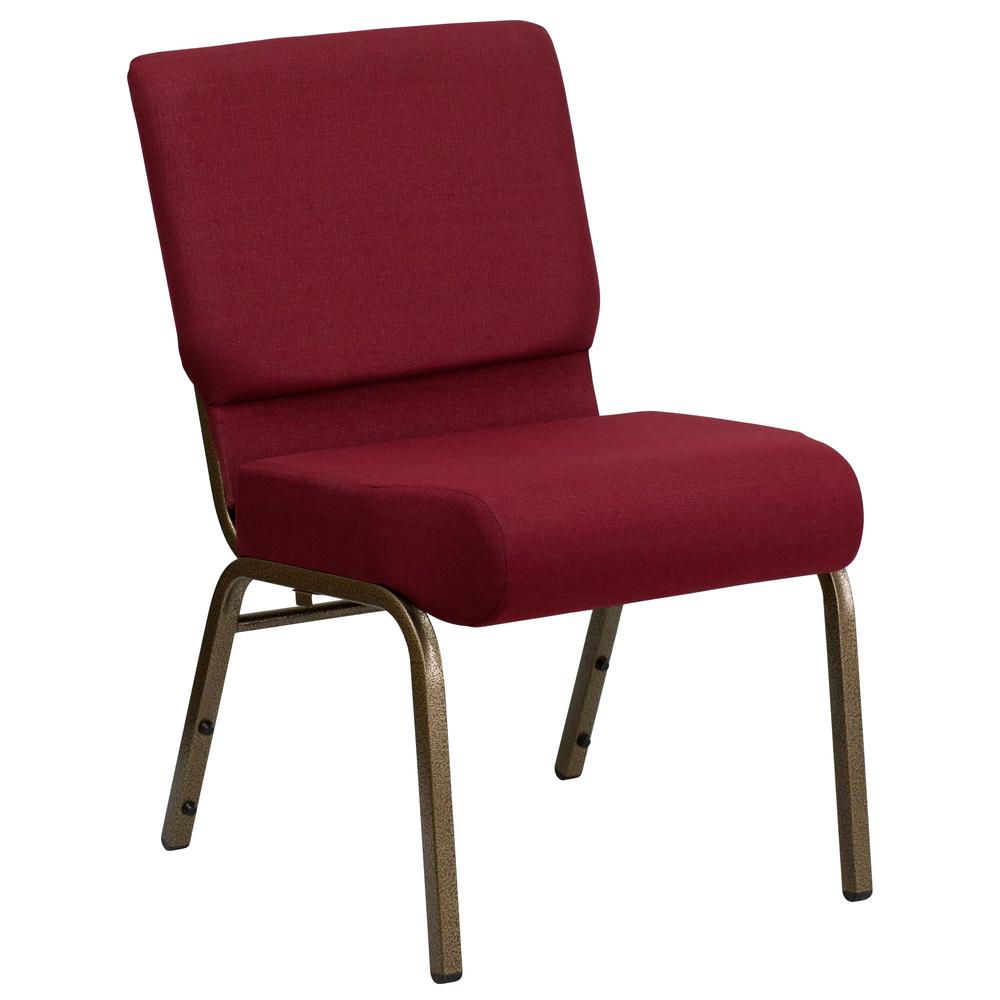 21''W Stacking Church Chair in Burgundy Fabric - Gold Vein Frame. Picture 1